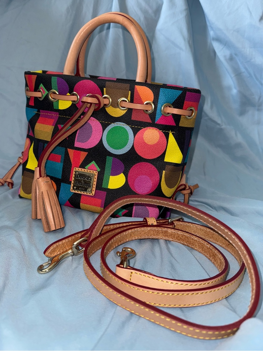 Dooney & Bourke Black Art Deco Small Tassle Tote.